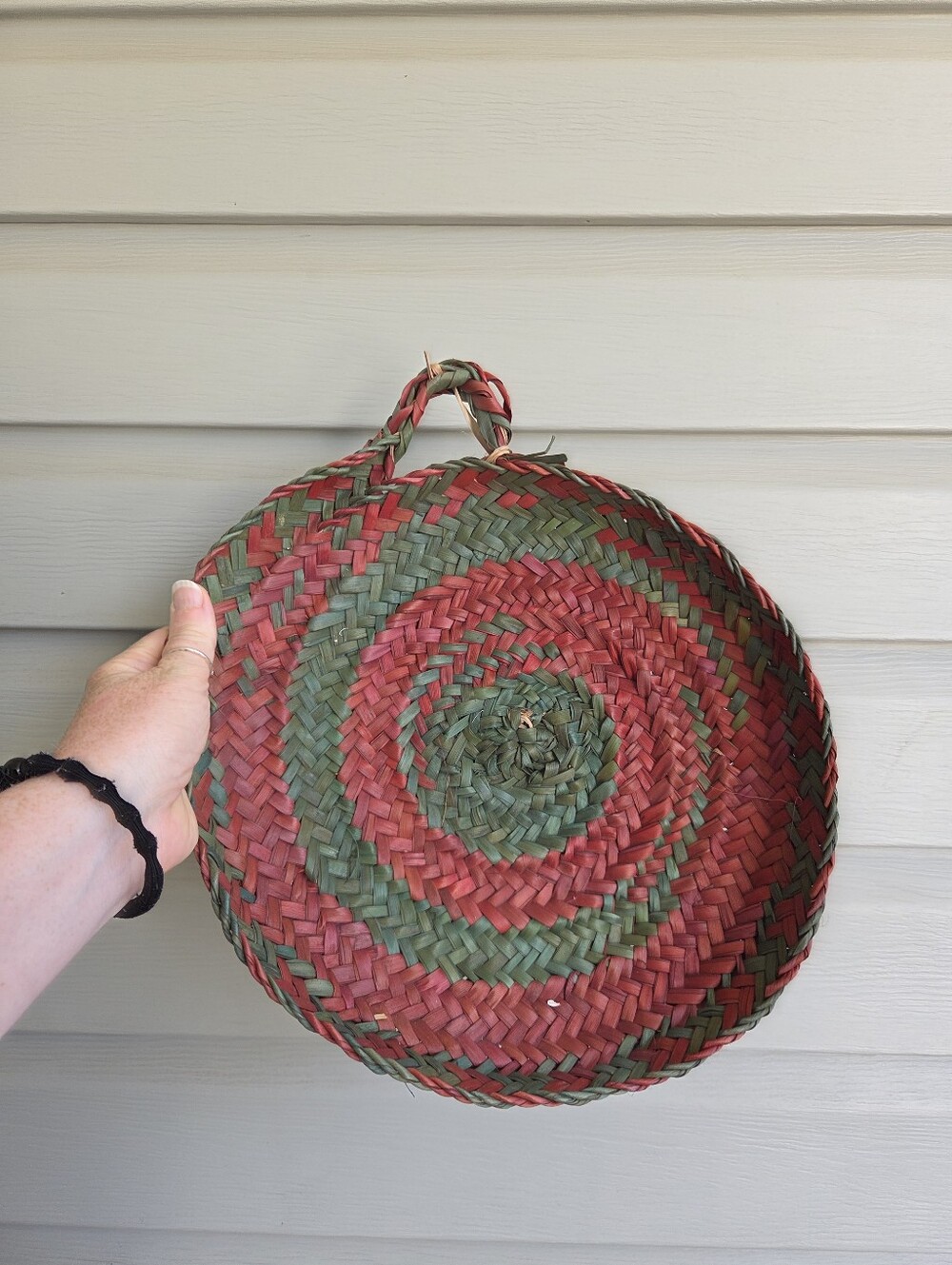 Handmade straw colorful woven basket wall hanging